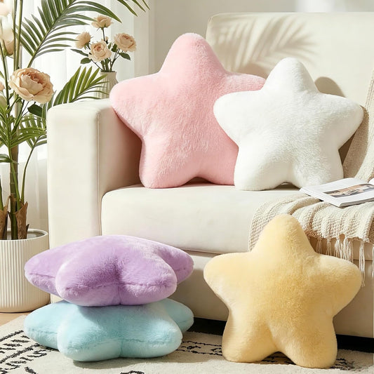 19 Inch Large Star Shaped Pillow Cute Pink Decorative Throw Pillows for Couch Bed Sofa, Aesthetic Soft Faux Fur Floor Cushions for Living Room Bedroom Decor (Pink, 19" x 19")