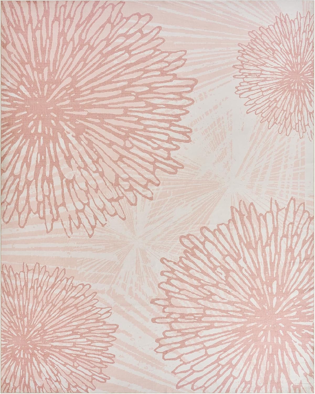 Pink Rugs for Bedroom Girls: 6x9 Modern Large Washable Soft Cute Boho Floral Pattern Area Rug Neutral Indoor Floor Non-Slip Carpet for Living Room Dining Nursery Kids Playroom Baby Room House Decor