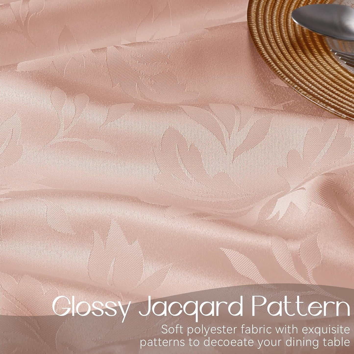 Romanstile Jacquard Round Tablecloth - Waterproof Damask Floral Pattern Decorative Table Cloth Heavy Weight Fabric Table Covers for Dinner, Parties, Outdoor - 70 Inch, Pink