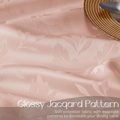 Romanstile Jacquard Round Tablecloth - Waterproof Damask Floral Pattern Decorative Table Cloth Heavy Weight Fabric Table Covers for Dinner, Parties, Outdoor - 70 Inch, Pink