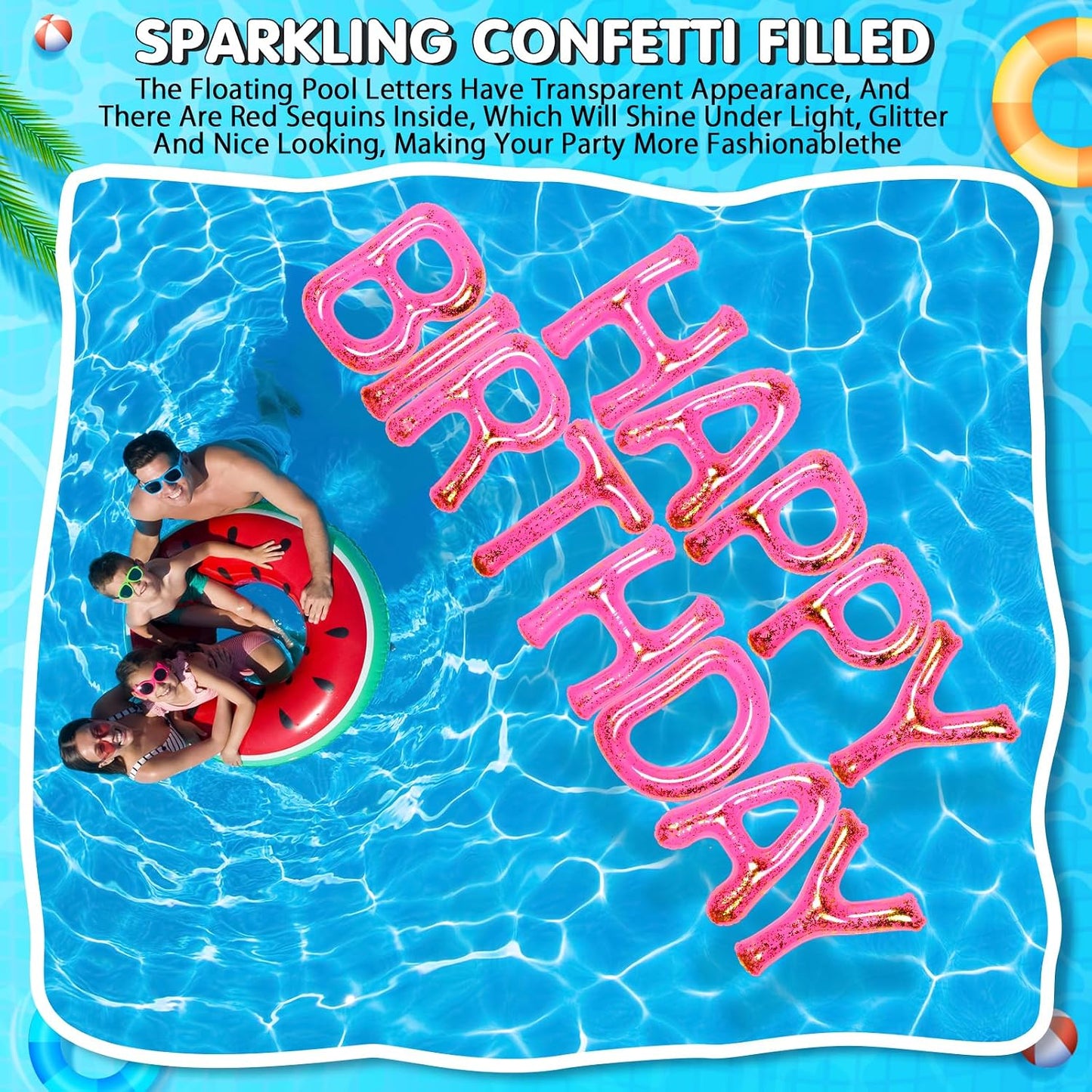Shappy Happy Birthday Pool Large Floating Letter Balloons with Adhesive Dots Inflatable Pool Decorations for Summer Birthday Party
