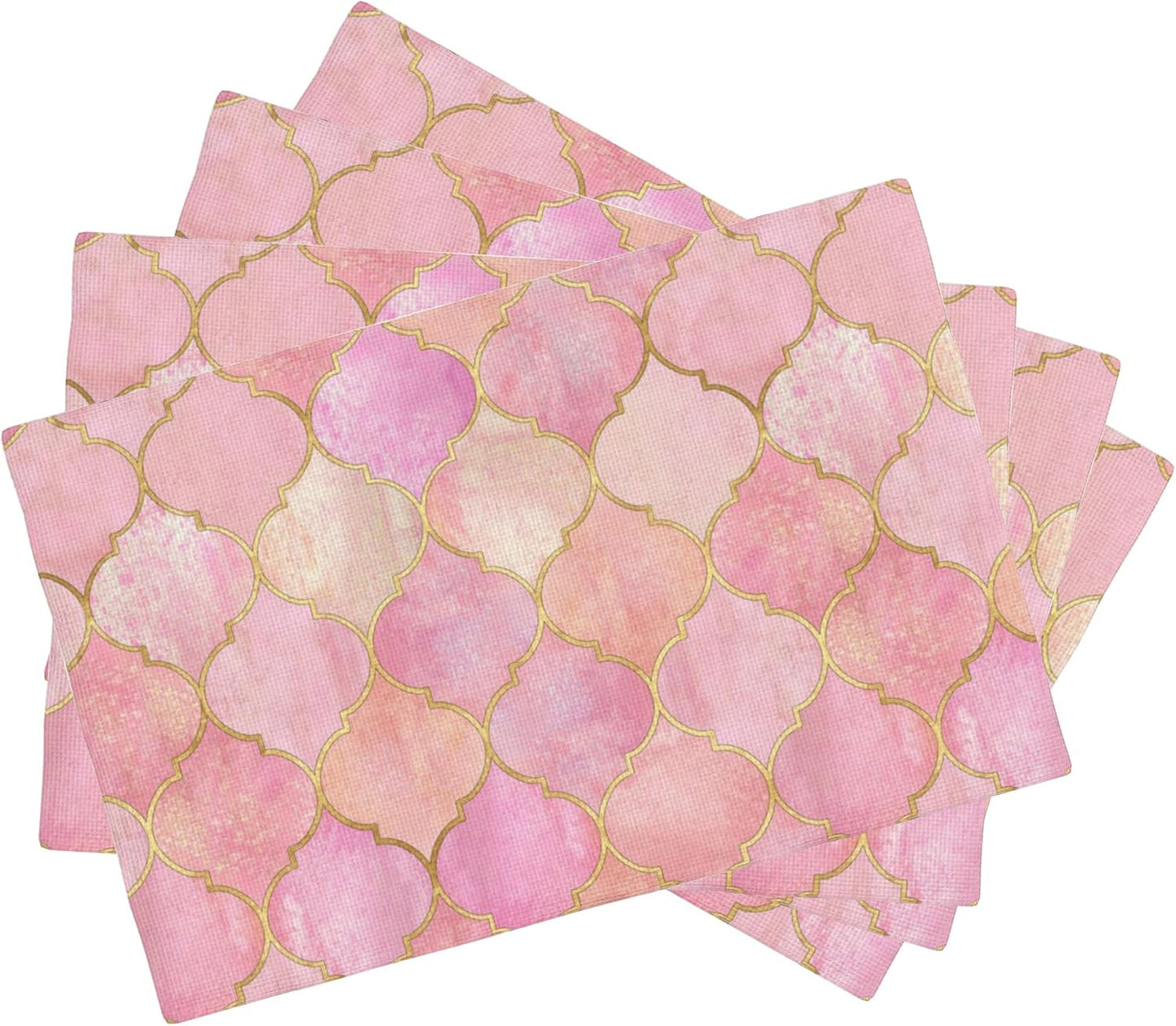 Vintage Pink Geometric Placemats Set of 4, 12x18 Inch Non-Slip Washable Heat Resistant Linen Fabric Table Mats,Place Mats for Holiday Party