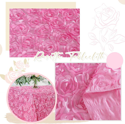 Fanqisi Pink Rosette Tablecloths 90 x 132 Inches Baby Shower Decorations for Girls Birthday Party Dinner Cake Table Top Decor
