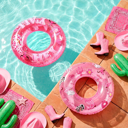 Foilswirl 2 Pcs Pink Cowgirl Pool Float Cowgirl Birthday Beach Supplies Cowboy Boot Pool Float Pink Disco Swimming Party Ring Western Summer Decorations for Bridal Shower Cowboy Birthday