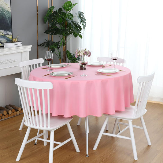 FOLINS&HOME Pink Round Tablecloth 48 Inch Waterproof Heavy Duty Wrinkle Free Polyester Fabric Table Cloth, Spillproof Washable Table Cover for Parties, Camping, Picnic, Banquet, Indoor and Outdoor Use