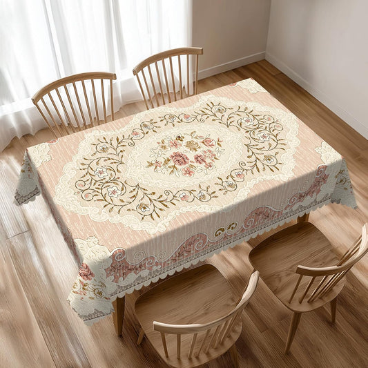 Boho Floral Pink Tablecloth for Dining Tables, Reusable Vintage Country Flowers Leaves Table Cloth Decor Retro Floral Rectangle Table Cover for Home,Kitchen,Holiday,Party, 54x72 Inch