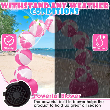 8FT Inflatable Beach Ball Arch Built-in 5 LED Lights Pink Blow Up Archway for Summer Outdoor Decorations Tropical Luau Carnival Pool Beach Birthday Party Supplies Yard Garden Lawn Photo Backdrop