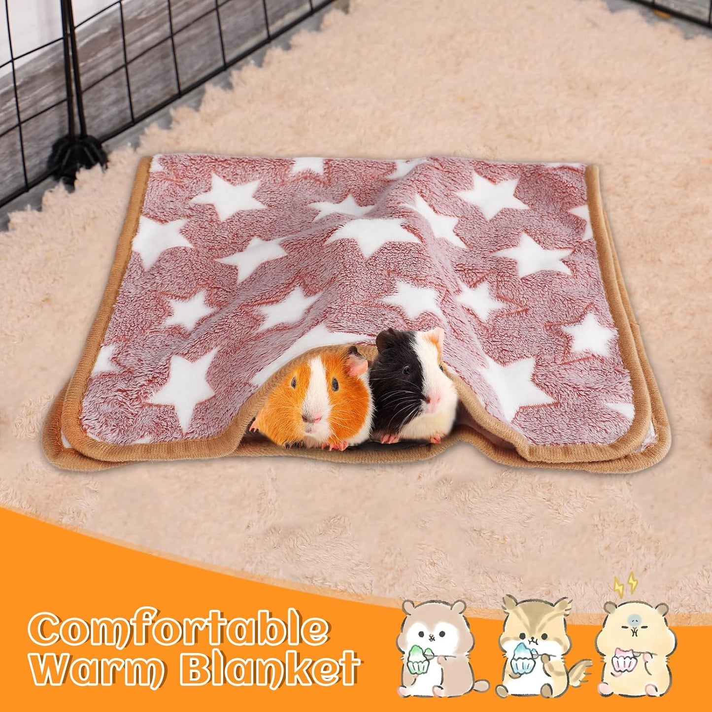 Guinea Pig Blanket, 2 Pack Warm Soft Coral Fleece Small Animal Blankets Washable Pet Cage Liners Sleep Mat Pad Cover for Rabbit Hamster Dog Cat Ferret Chinchilla Hedgehog Bedding, 24" x 16"
