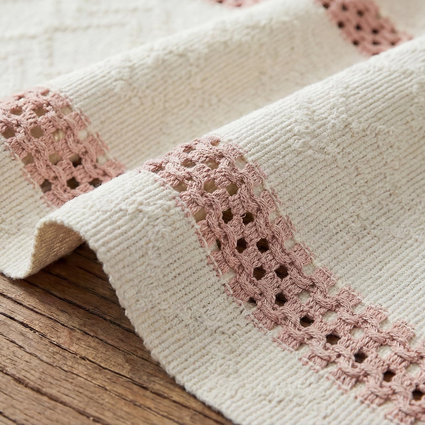 Artoid Mode Pink Stripe Woven Table Runner, Seasonal Holiday Hollow Kitchen Dining Table Decoration for Home Party Decor 12x72 Inch