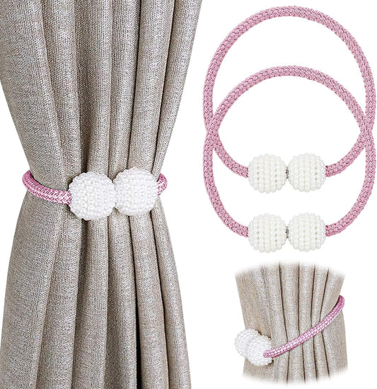 Pinowu Magnetic Curtain Tiebacks Clips - Window Tie Backs Holders for Home Office Decorative Rope Holdbacks Classic Tiebacks Design (1 Pair, Pink)…