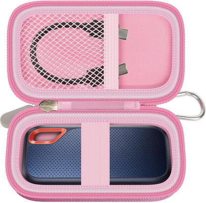 GWCASE Hard Case for SanDisk Extreme Portable SSD 1TB 2TB 4TB 8TB 500GB, External for Solid State Drive Travel Carrying Holder with Mesh Pocket for USB Cables & SD Cards (Bag Only)-Pink