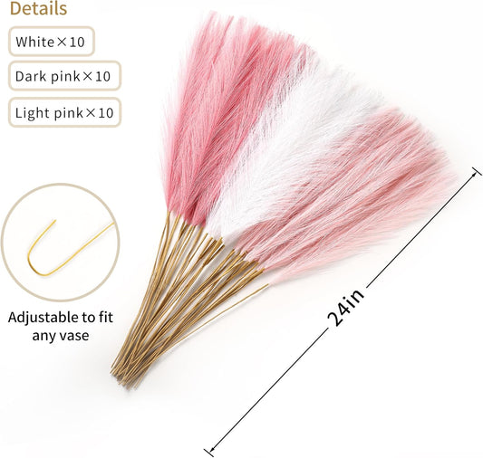 Wertuirk 30pcs Faux Pampas Grass - 24 Inch Pink Pampas Grass Home Decor, Artificial Colored Pompas Grass for Room Decor, Flower Arrangement, Wedding Centerpieces and Baby Shower Decorations