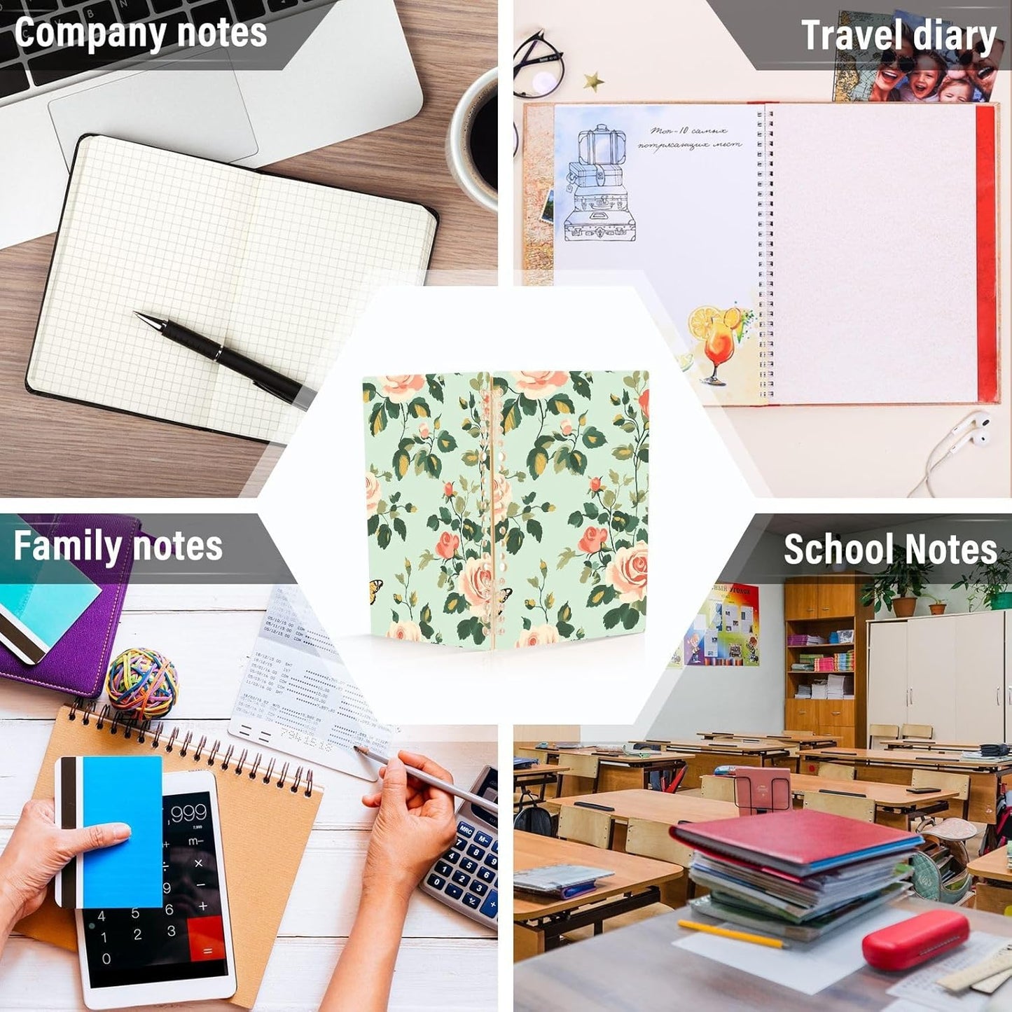 EtherSpher A5 size Spring Pastel Green Peach Flowers orange spiral notebook 8.3" x 5.7", wire-bound school supplies for college 60 sheets for working&classroom 2 pack