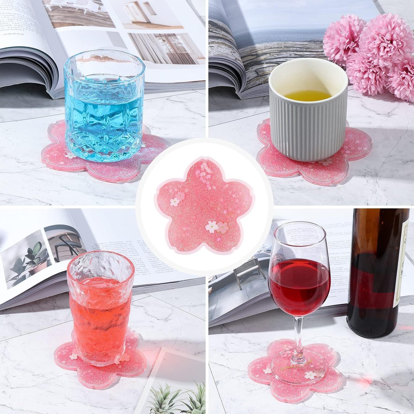 Teabox Clear Tea Mug | Borosilicate Glass | Stainless Steel Infuser Non-Slip Insulation Coasters for (Pink)