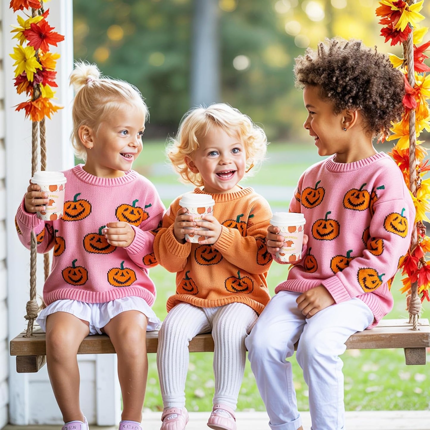 FYSUIMU 50 Pcs 8 Oz Fall Thanksgiving Disposable Coffee Cups with Lids and Sleeves Cute Pink Orange Pumpkin Paper Drinking Cups for Autumn Home Picnic Travel Office Business