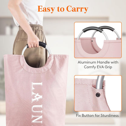 Lifewit 100L 2-Pack Large Laundry Basket, Collapsible Laundry Hamper with Aluminum Handles, Waterproof Freestanding Dirty Clothes Hampers for Laundry Room Bedroom Dorm Bathroom, Pink
