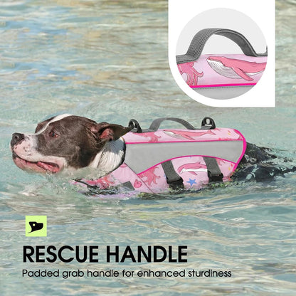 Dog Life Jacket, Small Dog Life Vest for Swimming, Pet Flotation Swim Vest Lifesaver with Reflective Strips, Lightweight Pet Lifesaver Swimsuit for Pool Beach Boating, Pink Ocean S