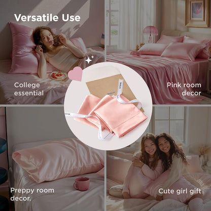 Bedsure Satin Pillowcases, Similar to Silk Pillow Cases Standard Size Set of 2, Pillow Case for Sleeping Women with Envelope Closure, Gifts for Women Men, Peach Pink, 20x26 Inches, 2pcs