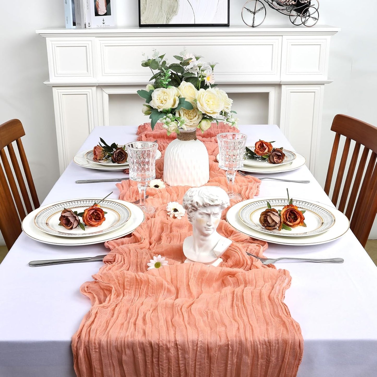 8 Pack Coral Cheesecloth Table Runner 10Ft Gauze Peach Cheese Cloth Table Runner 120 Inch Boho Sheer Rustic Fabric for Holiday Decor Bridal Baby Shower Wedding Decoration