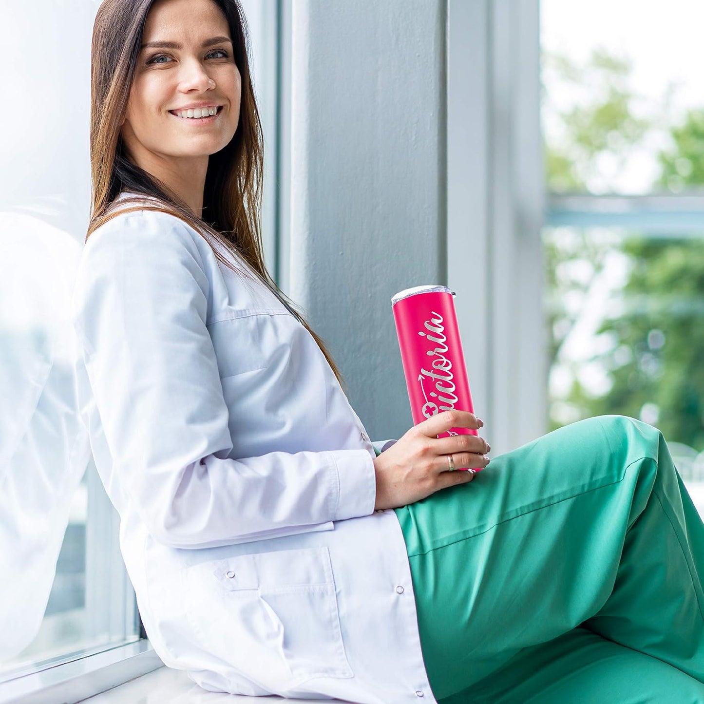 Personalized Nurse Gifts for Women - 20 Oz Skinny Tumbler with Lid - Light Pink - Nurse Appreciation Gift