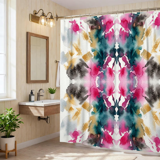 Watercolor Shower Curtain, Modern Contemporary Floral Abstract Spring Peach Polyester Waterproof Decorative Bathroom Curtain Decor for Toile Bathroom Dorm 72x72 Inch