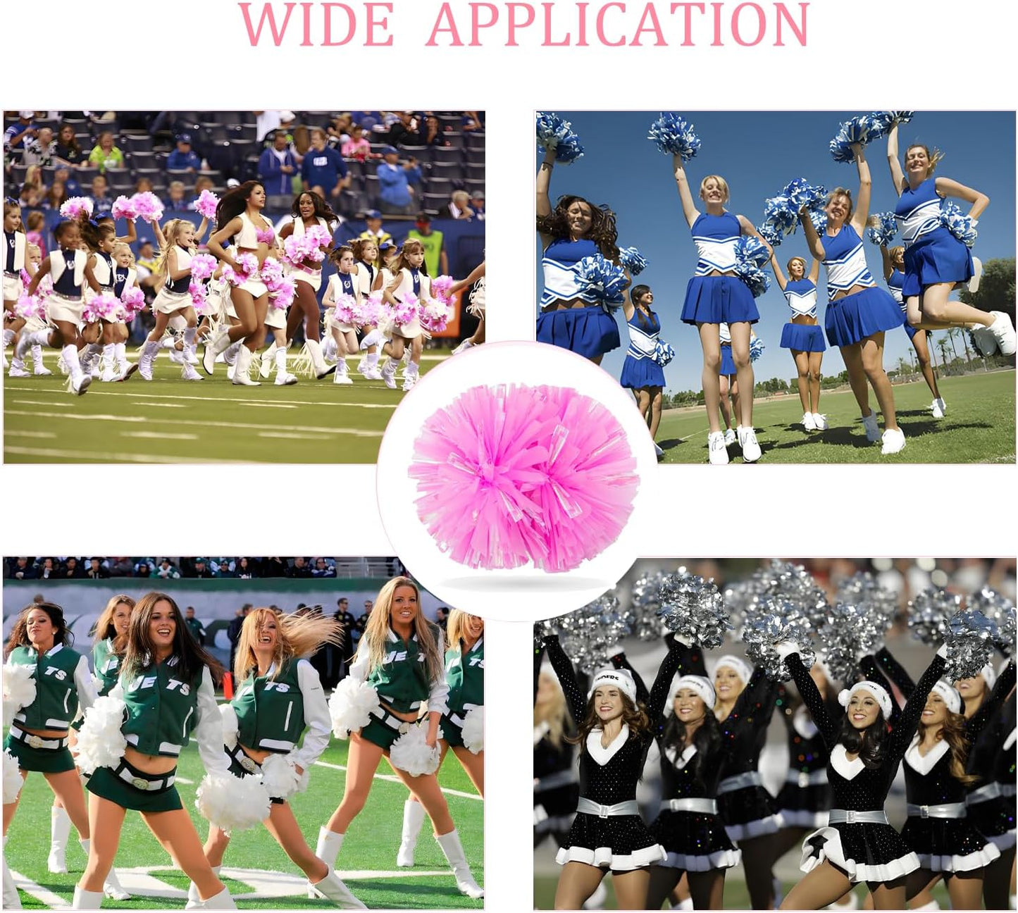 12inch Metallic Cheerleading Pom Poms, Cheerleader Pompoms Cheer Poms for Kids Adults, Cheering Squad Pompoms for School Sports Games Dance Party