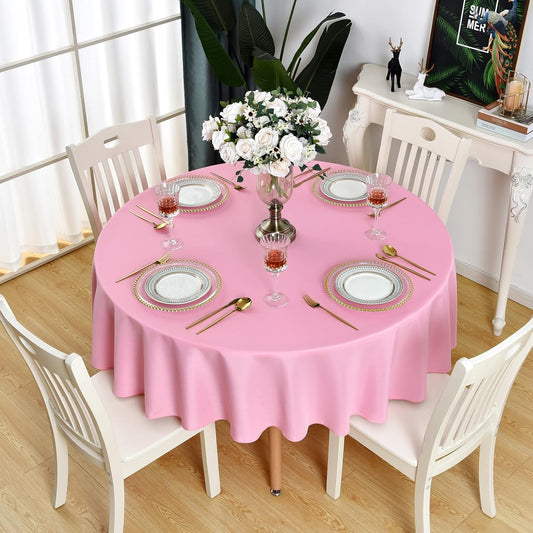Pink Round Tablecloth Waterproof Stain Resistant Wrinkle Free Table Cloth 210GSM Polyester Washable Wipeable Table Cover for Party, Banquet, Wedding, Indoor and Outdoor use (48 inch, Circle)