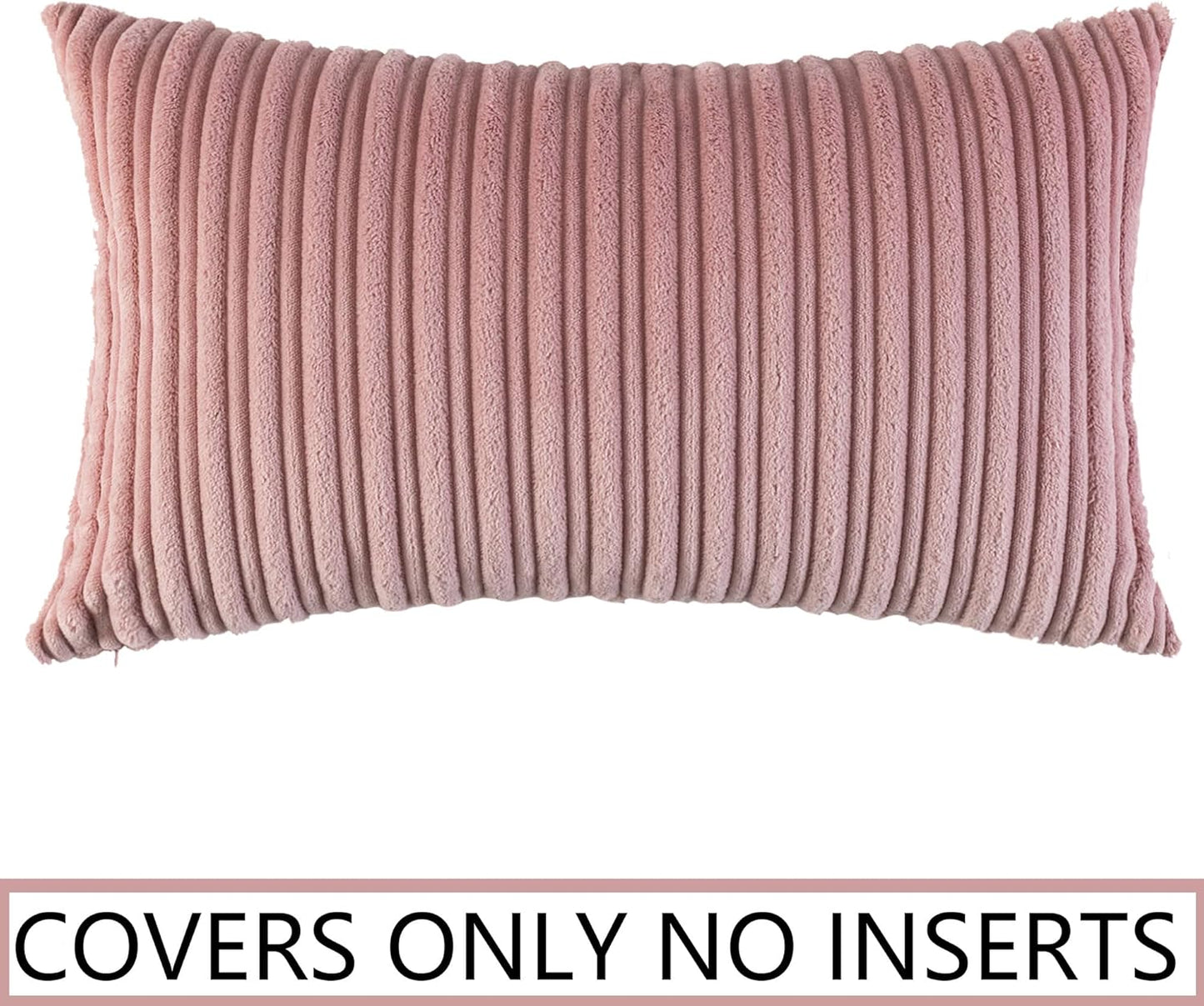 UGASA Velvet Pillow Covers Soft Striped Decorative Throw Cushion Case with Hidden Zipper for Valentine's Day Couch/Bedroom/Sofa, Cozy Solid Oblong Lumbar Pillowcase 1 Piece 12"x20", Baby Pink