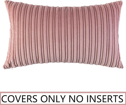 UGASA Velvet Pillow Covers Soft Striped Decorative Throw Cushion Case with Hidden Zipper for Valentine's Day Couch/Bedroom/Sofa, Cozy Solid Oblong Lumbar Pillowcase 1 Piece 12"x20", Baby Pink