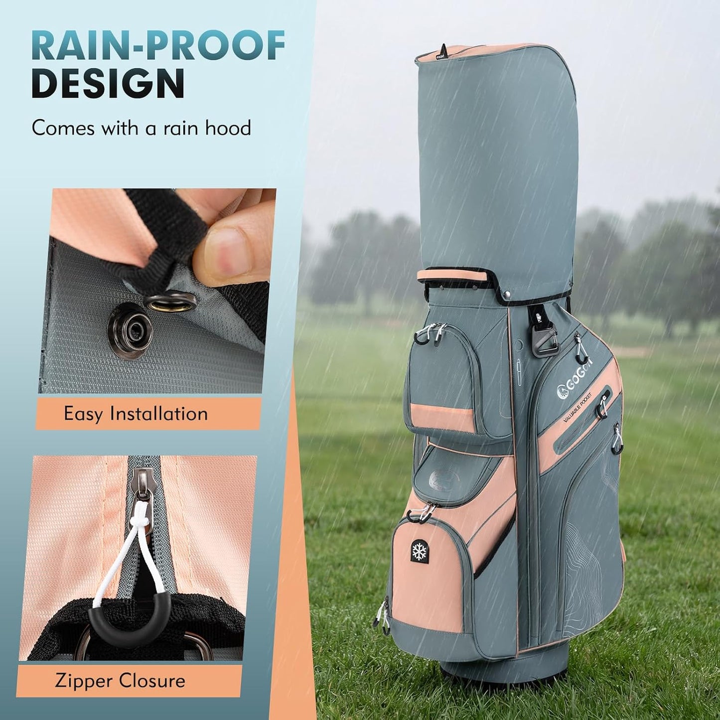 Tangkula Golf Cart Bag with 14-Way Full Length Dividers, 6 Molded Lock Top Golf Club Bag with 11 Pockets, Cooler Bag, Padded Strap, Handles, Umbrella Holder & Rain Hood