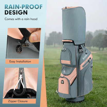 Tangkula Golf Cart Bag with 14-Way Full Length Dividers, 6 Molded Lock Top Golf Club Bag with 11 Pockets, Cooler Bag, Padded Strap, Handles, Umbrella Holder & Rain Hood