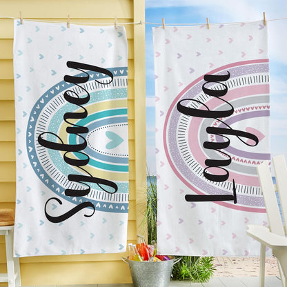 Let's Make Memories Personalized Beach Towel - Towel for Pool Vacation Spring Break Camp Cruise - 30" Wx60 L - Standard Size - Pastel Rainbow - Pink
