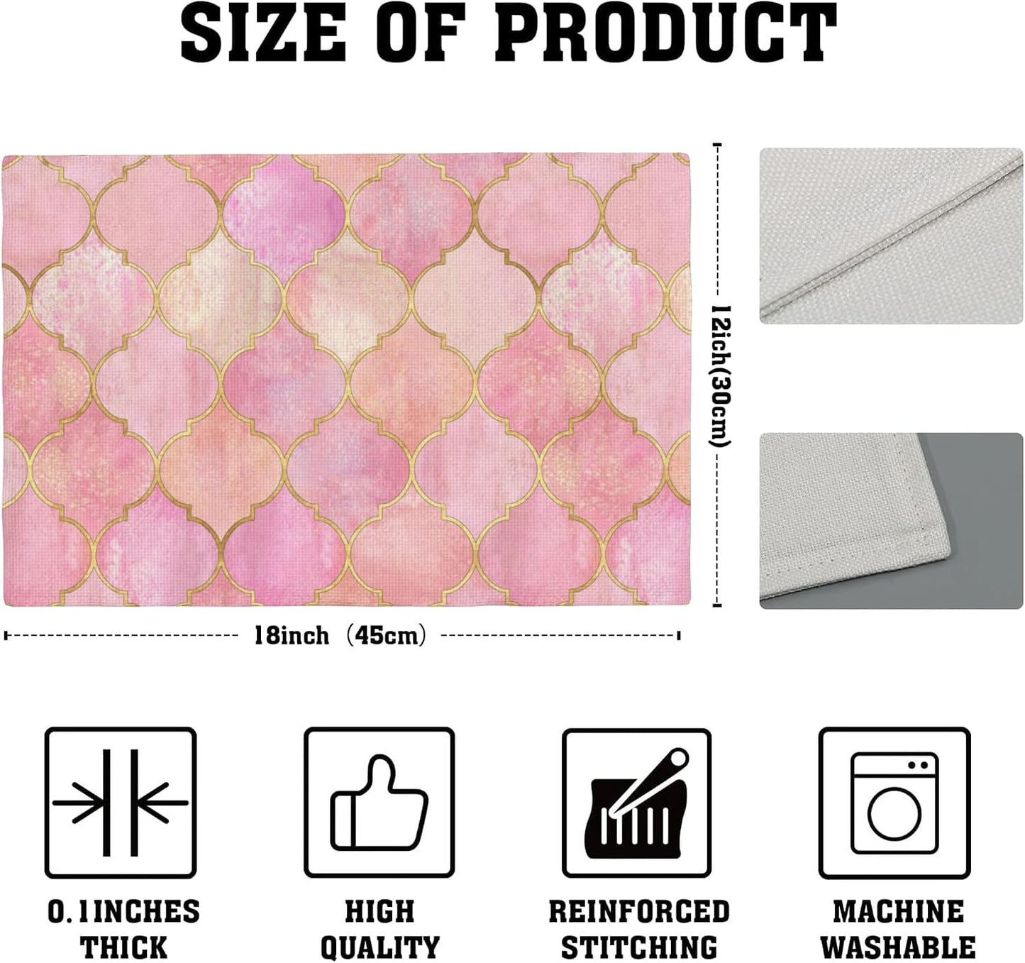 Vintage Pink Geometric Placemats Set of 4, 12x18 Inch Non-Slip Washable Heat Resistant Linen Fabric Table Mats,Place Mats for Holiday Party