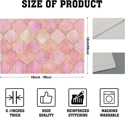 Vintage Pink Geometric Placemats Set of 4, 12x18 Inch Non-Slip Washable Heat Resistant Linen Fabric Table Mats,Place Mats for Holiday Party