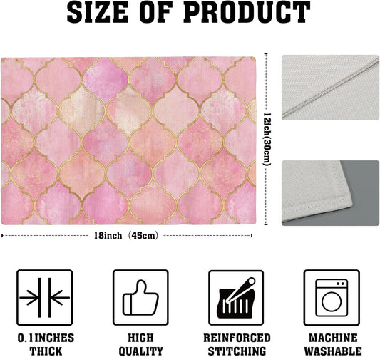 Vintage Pink Geometric Placemats Set of 4, 12x18 Inch Non-Slip Washable Heat Resistant Linen Fabric Table Mats,Place Mats for Holiday Party