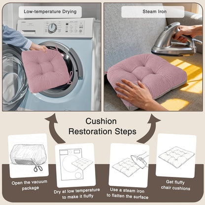 OVOV Dining Chair Cushions Set of 2 Soft Non-Slip Kitchen Chair Pads Tufted Seat Cushion with Ties for Kitchen Dining Room(18" x 16.5" x 3" Light Pink)
