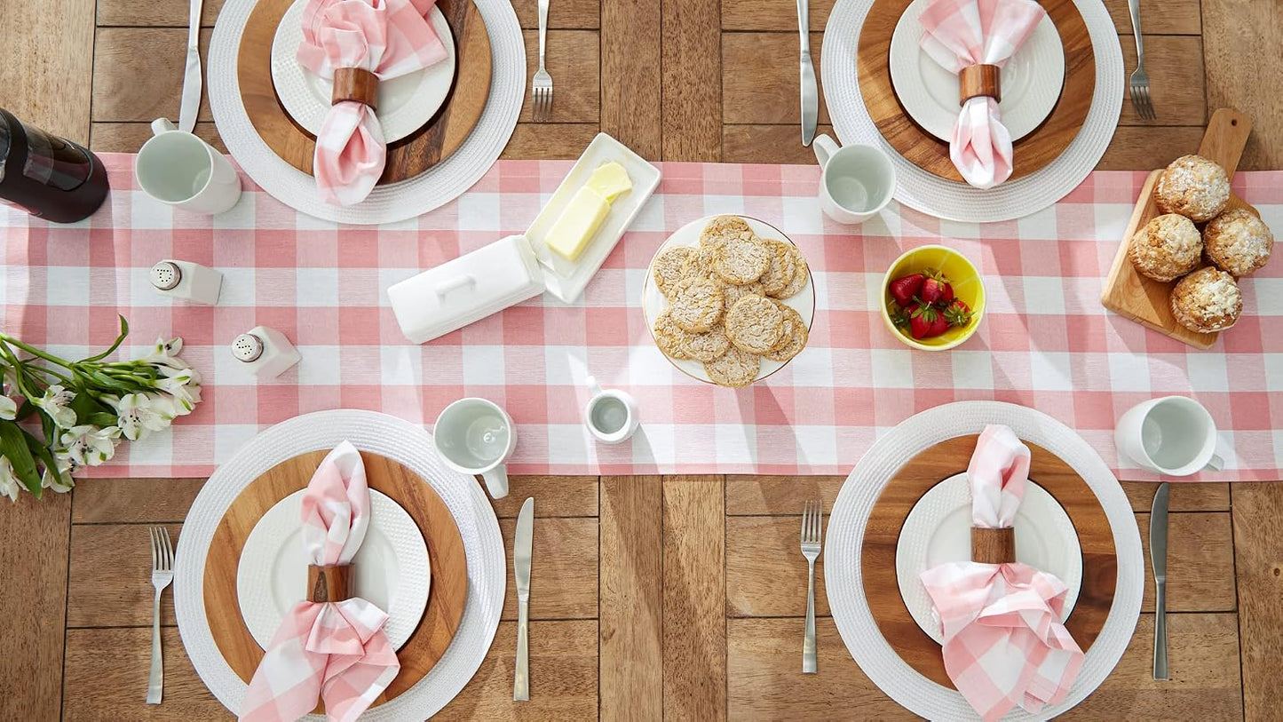 DII Buffalo Check Collection, Classic Farmhouse Table Runner, 14x108, Pink & White
