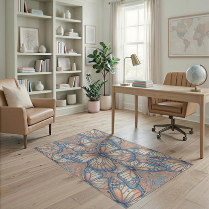 4'x6' Washable Art Nouveau Floral Accent Rug, Peach Non-Shedding Small Carpet Pet Friendly & Kids Safe Play Mat for Playroom, Bedroom, Reading Nook | Ref:1931693