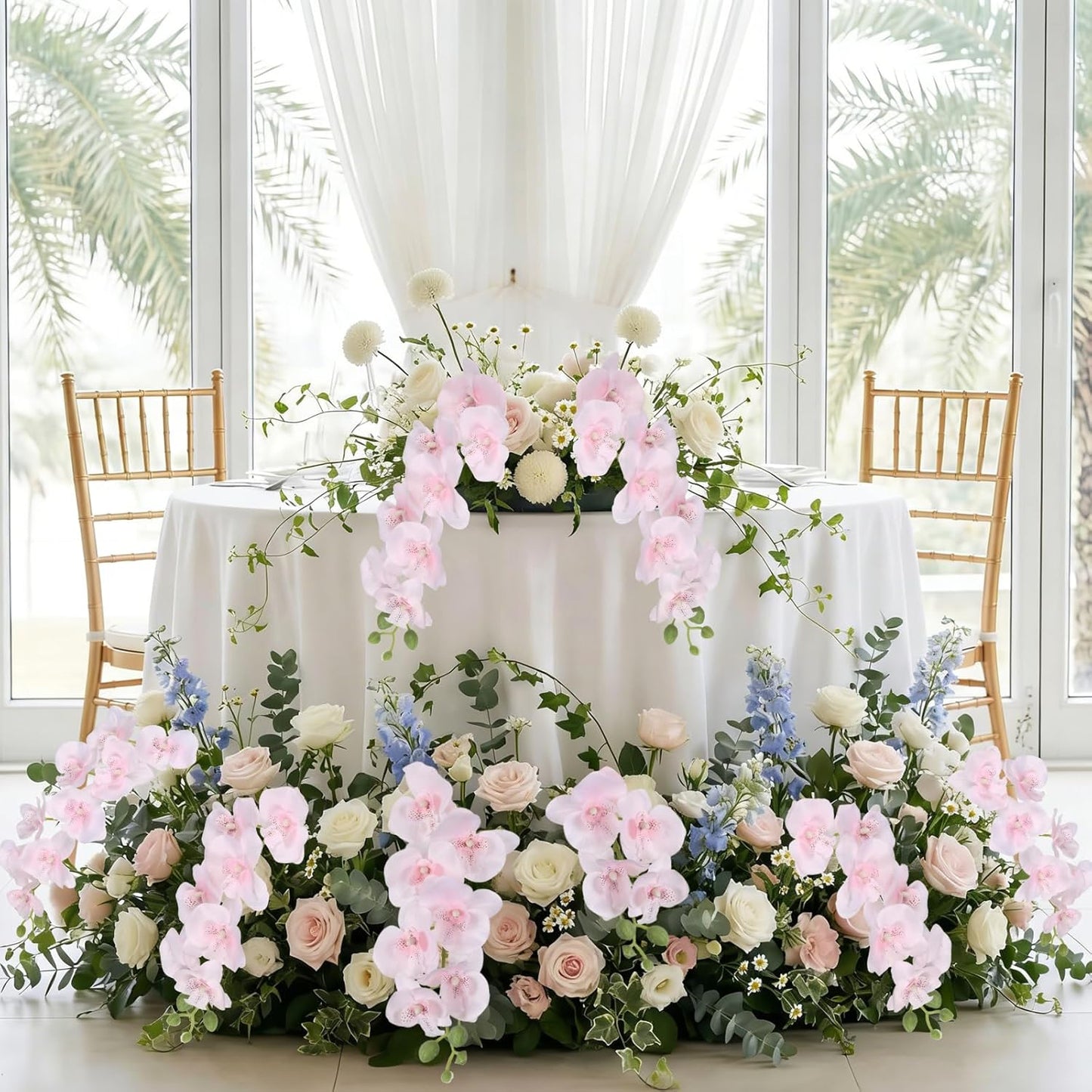 Orchids Artificial Flowers 6PCS Faux Orchid Stems Fake Phalaenopsis Orchid with Stems for Floral Arrangements Home Wedding Dining Table Party Garden Decoration(Light Pink)
