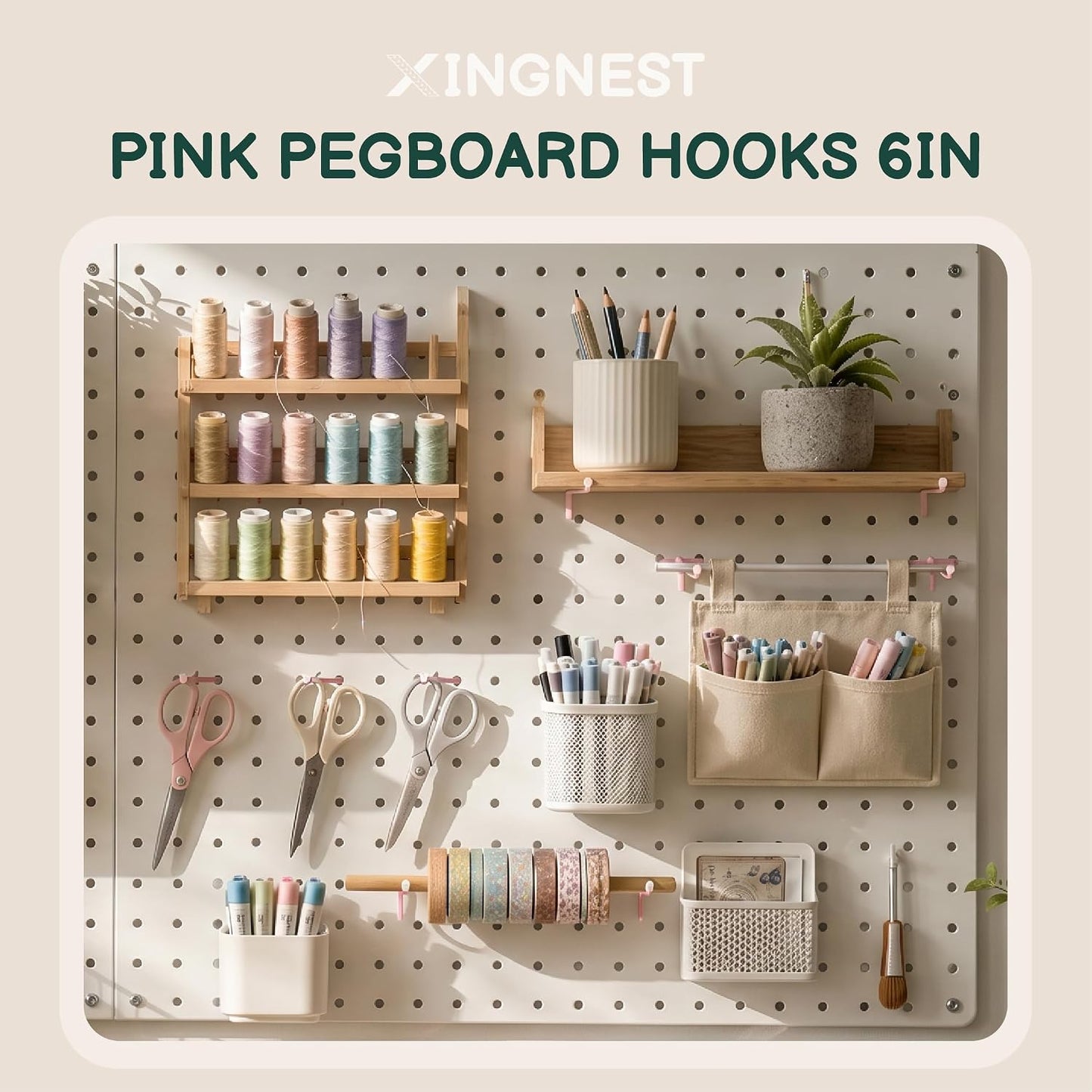 50-Pack Pink Pegboard Hooks 6 Inch - Fits 1/8 and 1/4 Inch Boards | Decorative Metal Peg Board Hangers with Rubber Safety Tips - Heavy Duty Organizer for Craft Room, Garage & Retail Display
