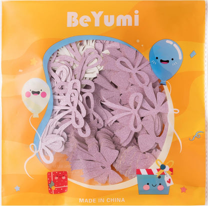 BeYumi Pink Bows Table Confetti - 300Pcs Back to School Coquette Pink Bows Table Decorations Glitter Girl Bow Theme Paper Confetti Decor Birthday Bridal Baby Shower Wedding Bachelorette Party Supplies