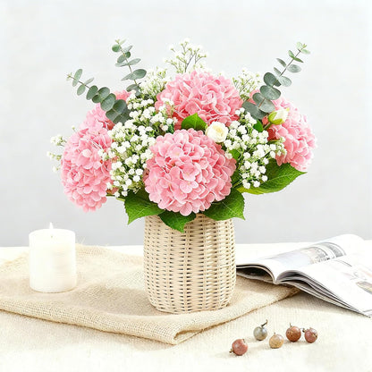 Real Touch Pink Hydrangea Artificial Flowers with Stems, Fake Silk Flowers for Outdoors, 3 Pcs Artificial Flowers for Home Decor Wedding Bouquets Centerpieces Vase