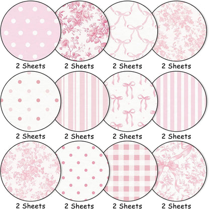 Whaline 24 Sheets 6 x 6 Inch Pink Bow Floral Pattern Paper Chinoiserie Scrapbook Specialty Paper Double Sided for DIY Crafts Card Making Photo Album Decor
