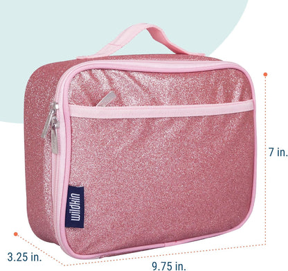Wildkin Kids Insulated Lunch Box, Keeps Food Hot or Cold, BPA-Free with Mesh Pockets & Easy-Clean Lining – Ideal for School, Travel & Daycare – Pink Glitter