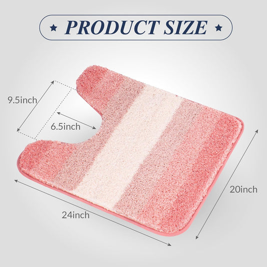 Walensee Bathroom Contour Rug (20 x 24, Ombre Pink) Bath Mat Non Slip Water Absorbent Soft Microfiber Shaggy Bathroom Rug Machine Washable Bath Mat U Shape Toilet Rug