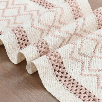 Artoid Mode Pink Stripe Diamond Pattern Woven Table Runner, Seasonal Holiday Hollow Kitchen Dining Table Decoration for Home Party Decor 12x72 Inch