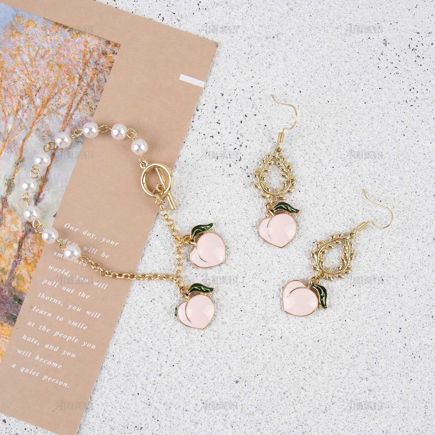 AUEAR, 30 Pack Gold Plated Enamel 3D Peach Fruit Charm Pendant DIY for Earrings Necklace Bracelet Jewelry Making and Crafting