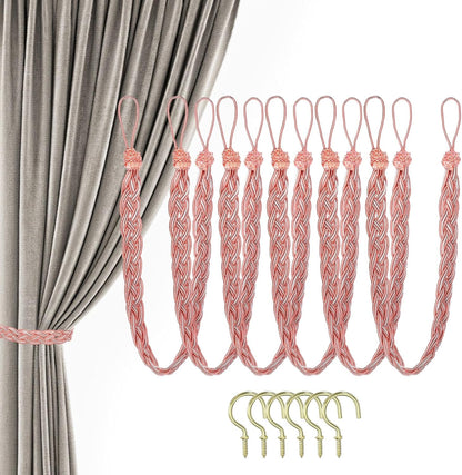 PATIKIL 23inch Curtain Tiebacks, 6 Pack Curtain Tie Backs Handmade Braided Drapery Tiebacks Lovely Cute Versatile Holdback Rope with Hook for Curtains Drapes Wall Window, Pink