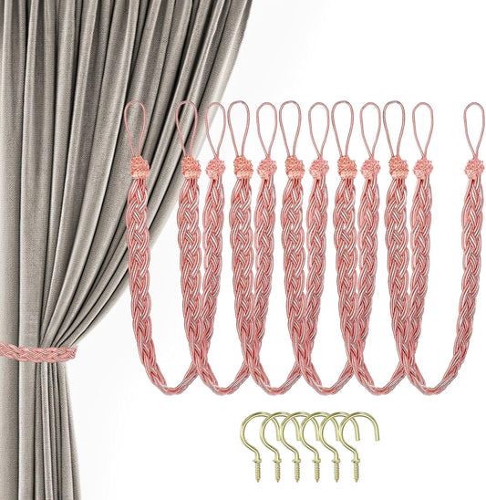 PATIKIL 23inch Curtain Tiebacks, 6 Pack Curtain Tie Backs Handmade Braided Drapery Tiebacks Lovely Cute Versatile Holdback Rope with Hook for Curtains Drapes Wall Window, Pink