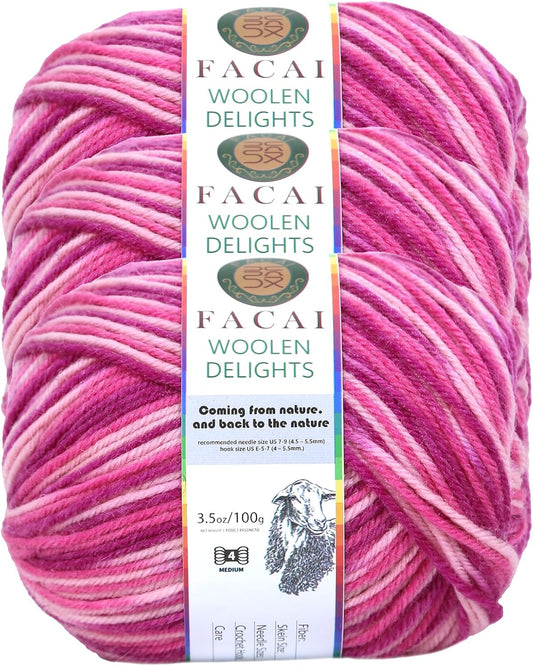 Facai Blend Merino Wool Yarn for Knitting - Worsted Weight,197yds (3.5oz) Ball, Ideal for Sweaters, Scarves, and Accessories (3, Peach Flower)